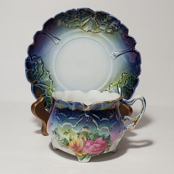 Royal Thuringia Teacup and Saucer Blue Floral - Picture 7 of 12